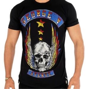 Avenue George V Paris T-shirt Black Luxury Men’s shirts 2XL Rhinestone Skull